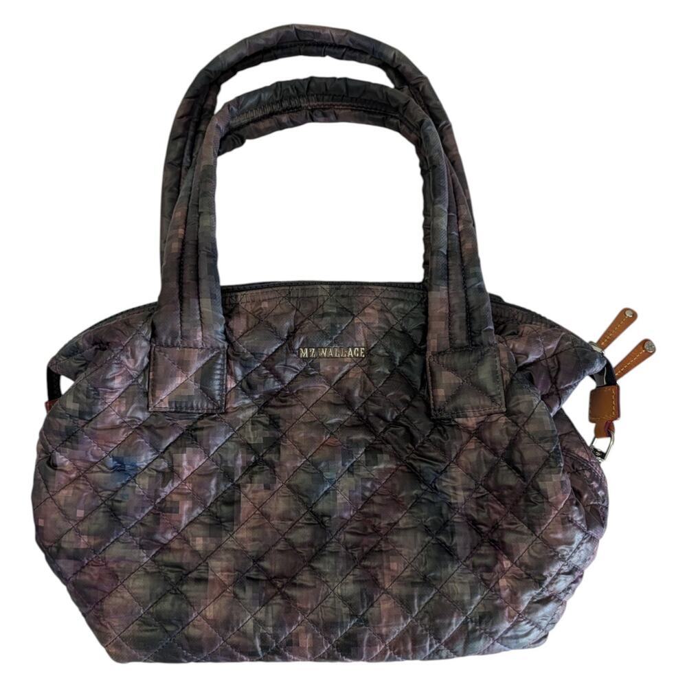MZ Wallace Medium Sutton Shoulder Tote Pixel Print Dark Purple Bag Quilted